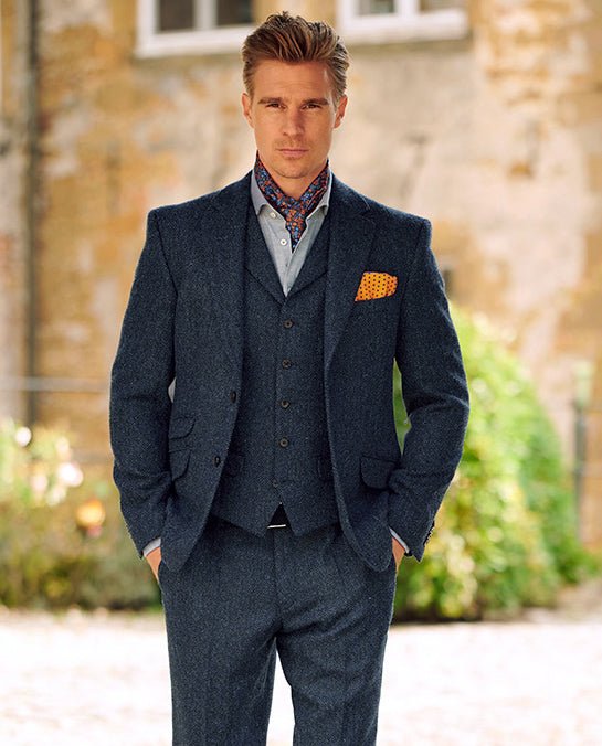 Harris Tweed colbert "London" in blue herringbone