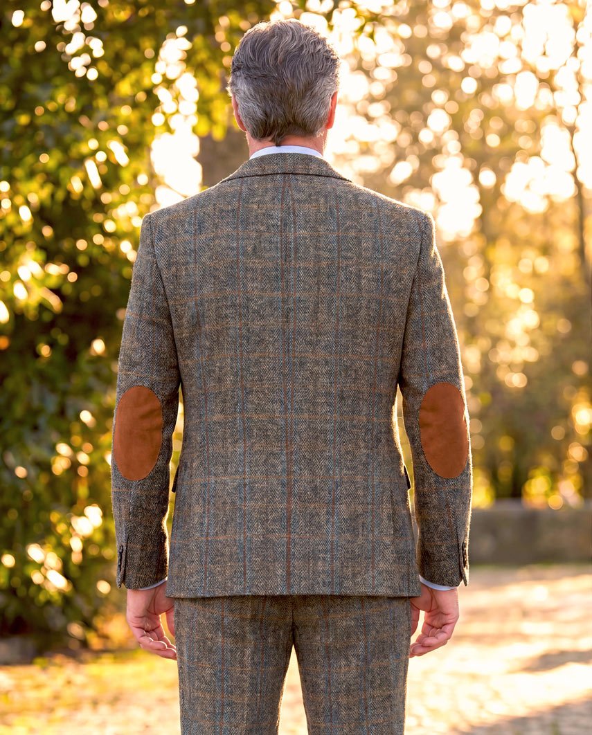 Harris Tweed colbert "London" in green-blue herringbone - Wellington of Bilmore