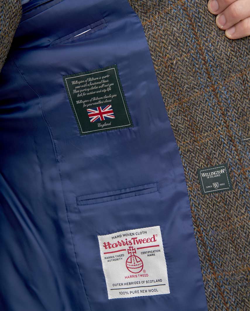 Harris Tweed colbert "London" in green-blue herringbone - Wellington of Bilmore