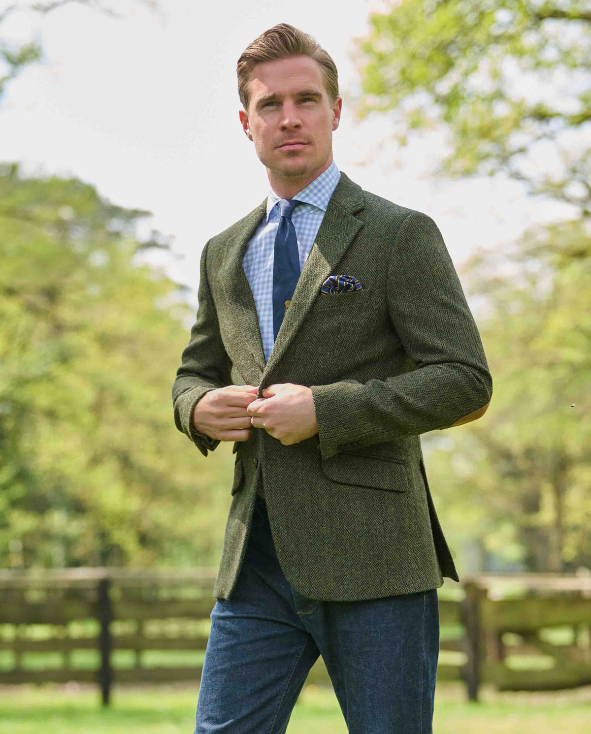 Harris Tweed colbert "London" in green Island Herringbone, productkaart