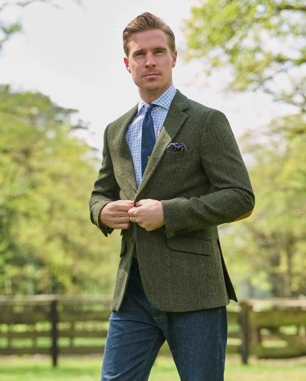 Harris Tweed colbert "London" in green Island Herringbone