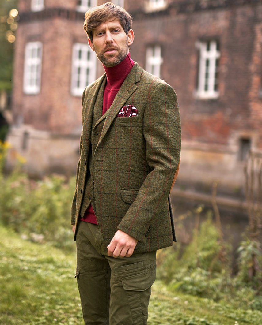 Harris Tweed Sakko ''London'' in green Overcheck - Wellington of Bilmore