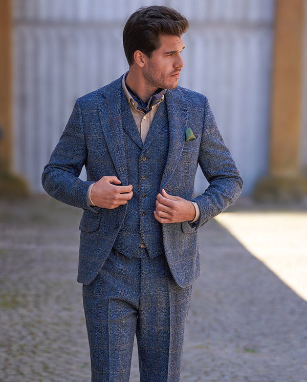 Harris Tweed colbert "London" in grey-blue herringbone