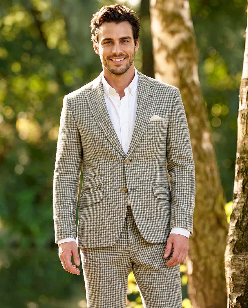 Harris Tweed colbert "London" in grey-cream houndstooth, productkaart