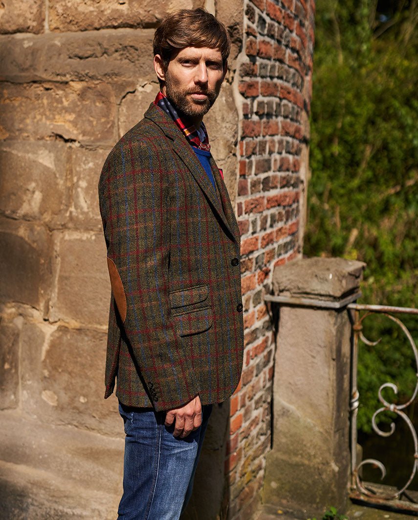 Harris Tweed Sakko ''London'' in red - blue Check - Wellington of Bilmore