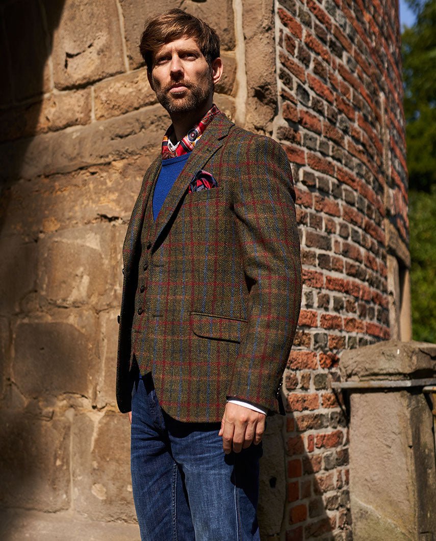 Harris Tweed colbert "London" in red-blue Check, productkaart