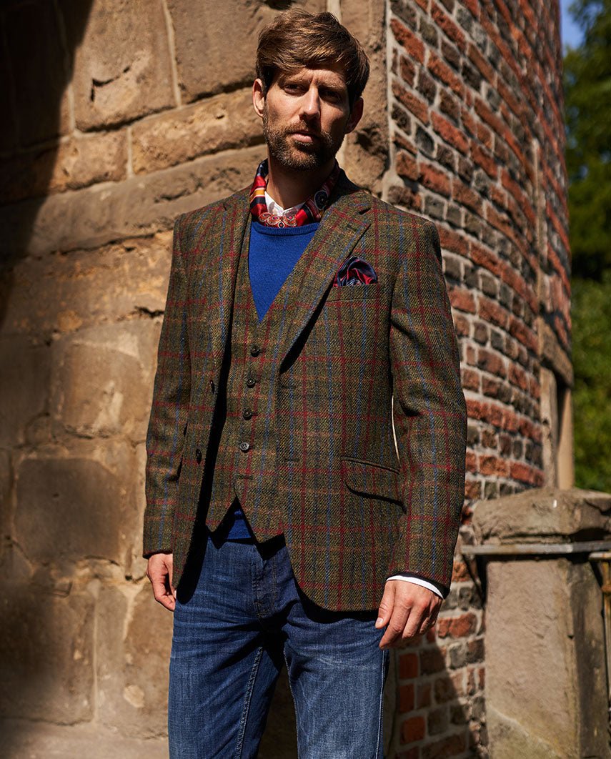 Harris Tweed colbert "London" in red-blue Check, productkaart