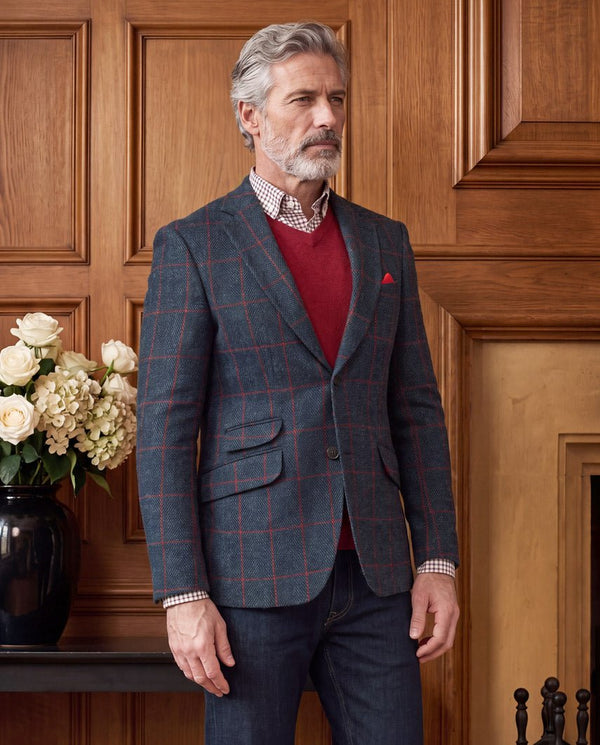 Harris Tweed colbert "London" in red overcheck