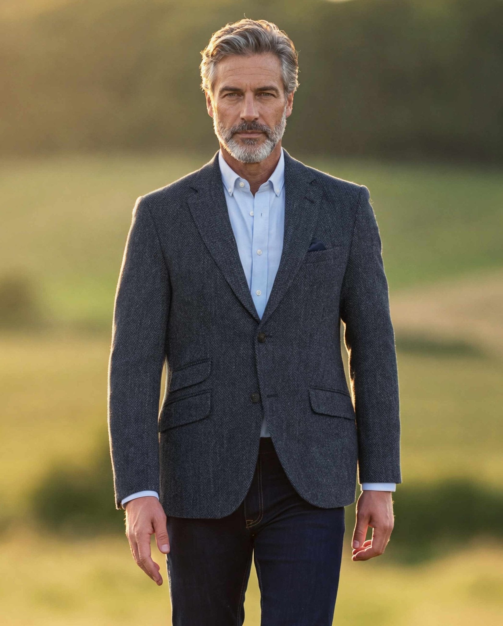Harris Tweed Sakko ''London'' in seastone navy Herringbone - Wellington of Bilmore