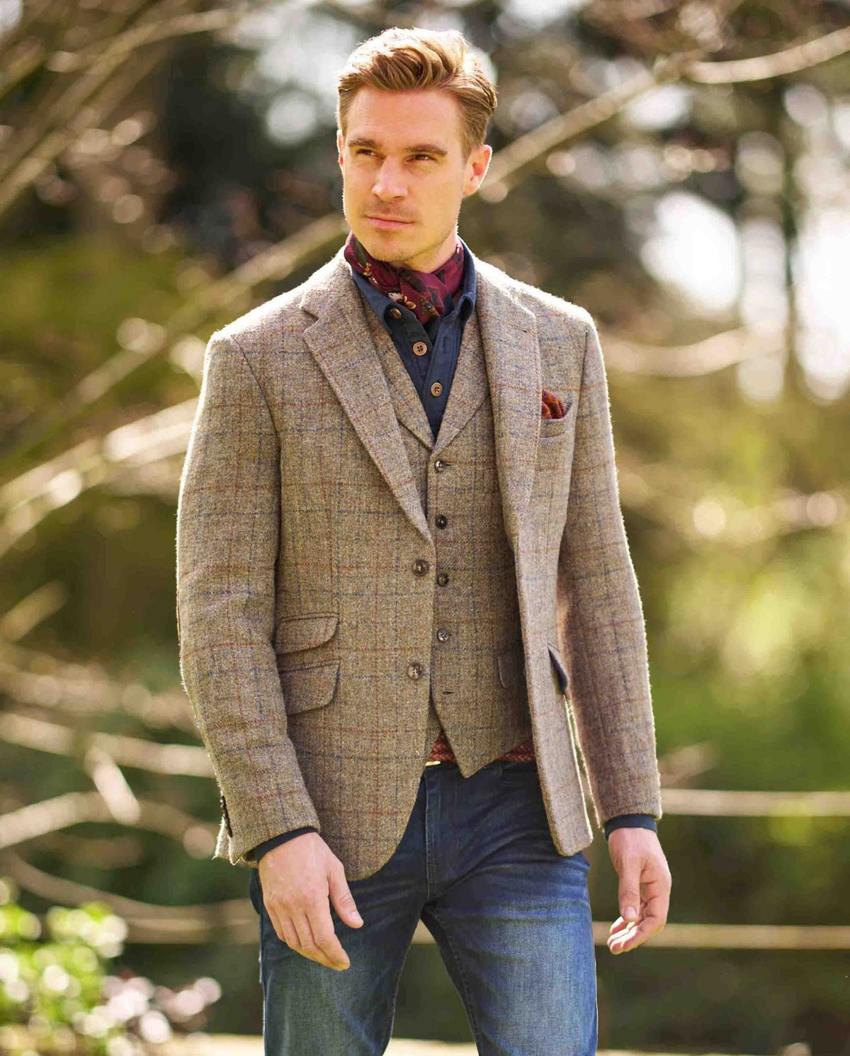 Harris Tweed colbert "London" in Walnut Check, productkaart