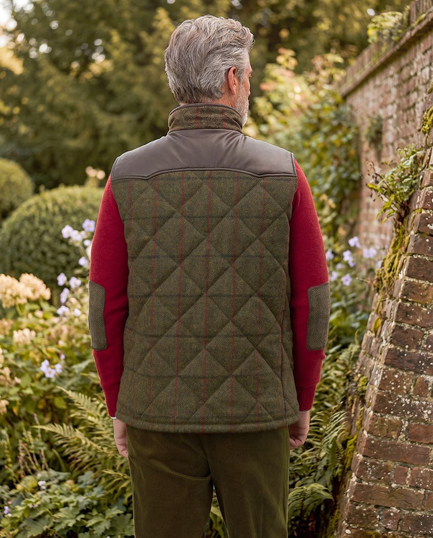Harris Tweed gewatteerd vest heren – Levi Vest in green overcheck, productkaart