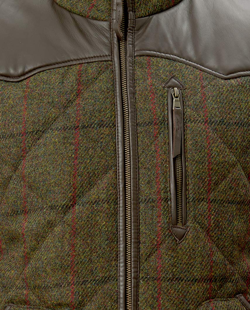 Harris Tweed Steppweste Herren – Levi Vest in green Overcheck - Wellington of Bilmore