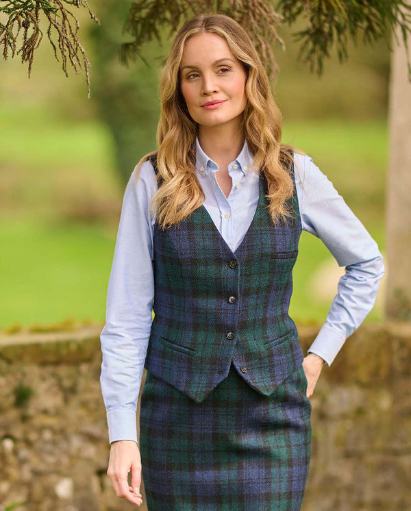 Harris Tweed gilet "Lea" in blackwatch