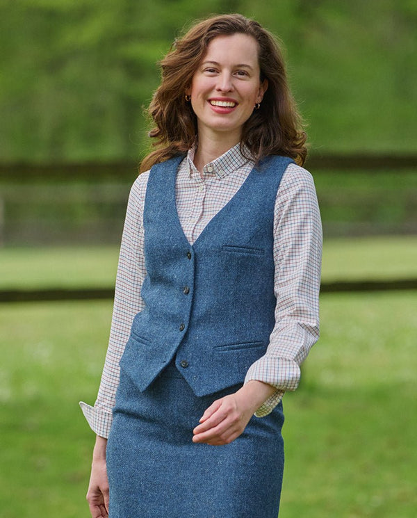 Harris Tweed gilet "Lea" in blue shadow
