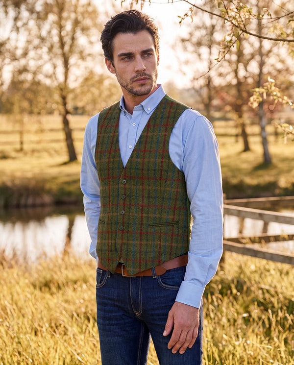Harris Tweed gilet "Tailor" in red-blue Check