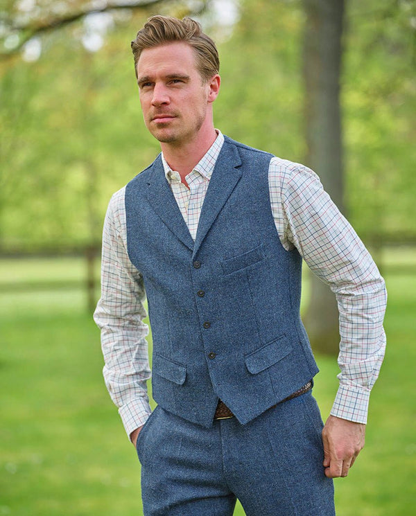 Harris Tweed gilet "Wales" in blue shadow