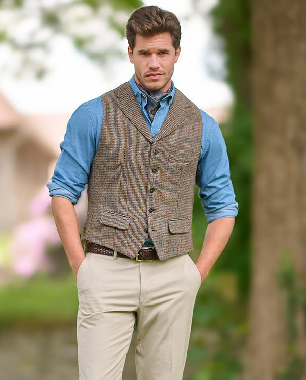 Harris Tweed gilet "Wales" in bonte pied-de-poule