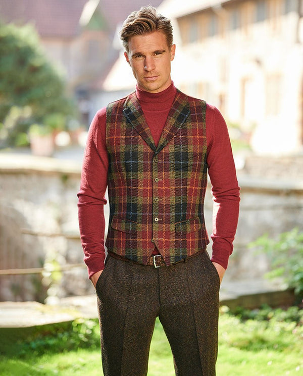 Harris Tweed gilet "Wales" in Check of Island