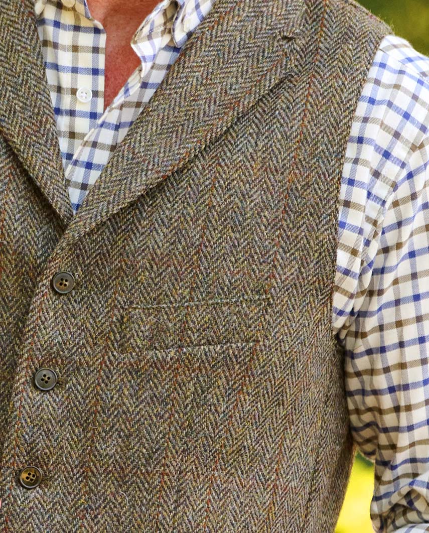 Harris Tweed Weste "Wales" in evergreen - Wellington of Bilmore