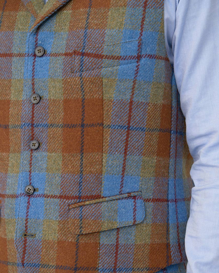 Harris Tweed Weste "Wales" in Gold Tartan - Wellington of Bilmore