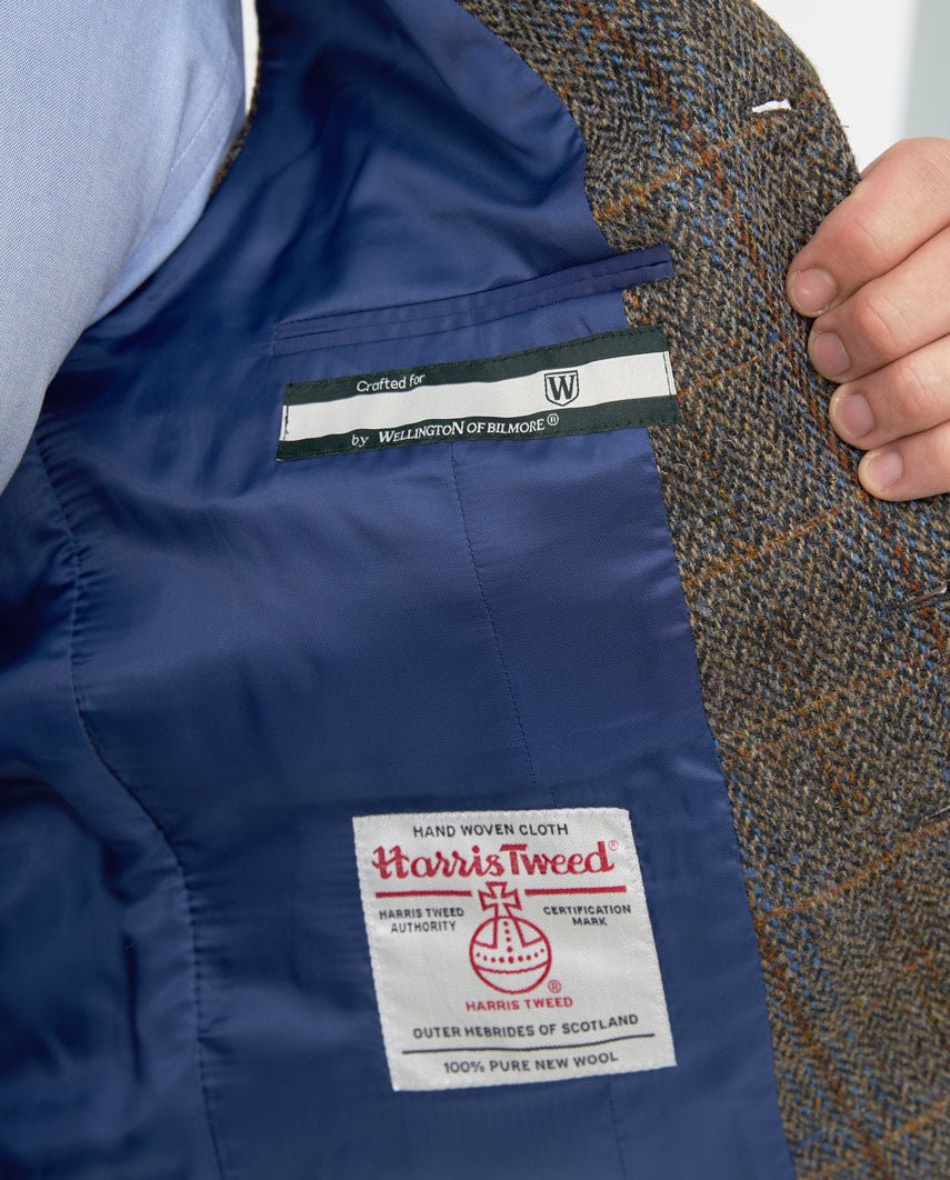 Harris Tweed Weste "Wales" in green blue Herringbone - Wellington of Bilmore