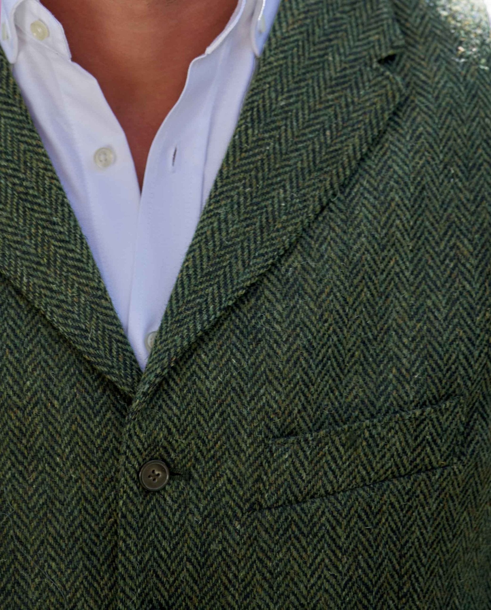 Harris Tweed Weste ''Wales'' in green island herringbone - Wellington of Bilmore