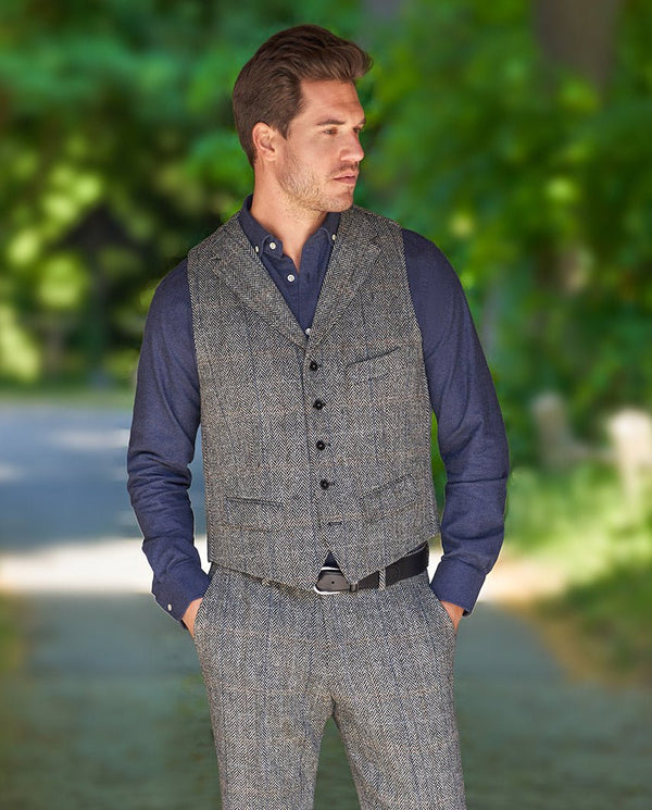 Harris Tweed gilet "Wales" in grey herringbone