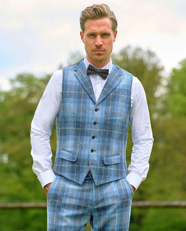 Harris Tweed gilet "Wales" in jeans herringbone