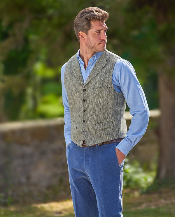 Harris Tweed gilet "Wales" in multi green Tweed