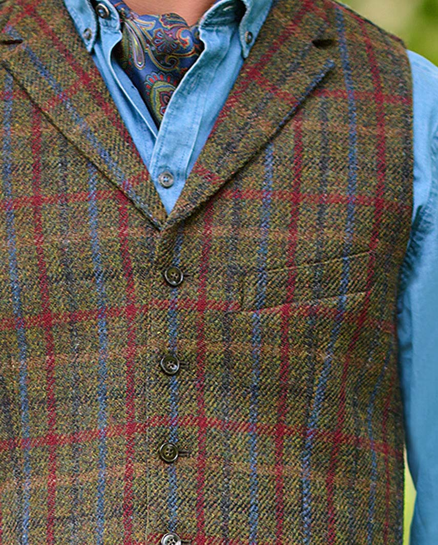 Harris Tweed Weste ''Wales'' in red - blue check - Wellington of Bilmore