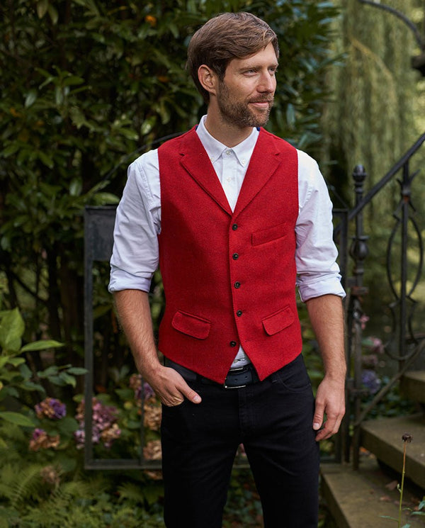 Harris Tweed gilet "Wales" in red Twill
