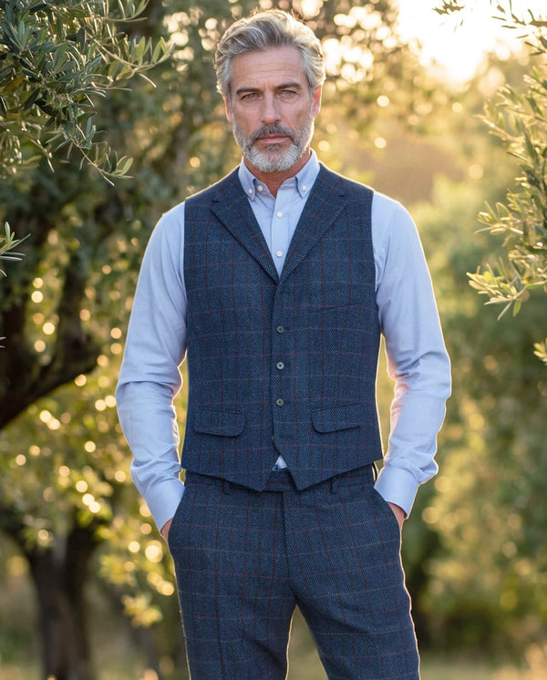 Harris Tweed gilet "Wales" in scottish blue