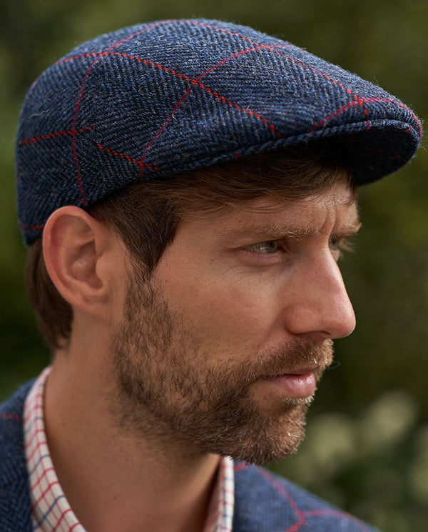 Henry Cap - blauwe Harris Tweed flatcap met rode ruit