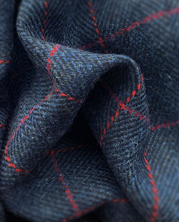 Henry Cap - blaue Harris Tweed Mütze mit rotem Karo - Wellington of Bilmore