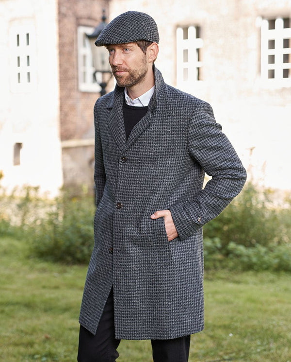 Heren blazermantel "Billy" van Harris Tweed in black Houndstooth