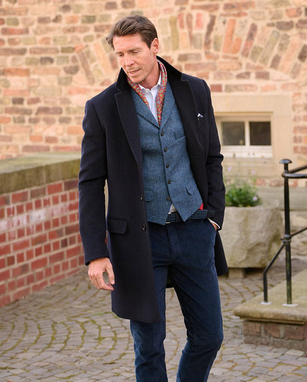 Heren blazermantel "Edwin" van wol-kasjmier in navy