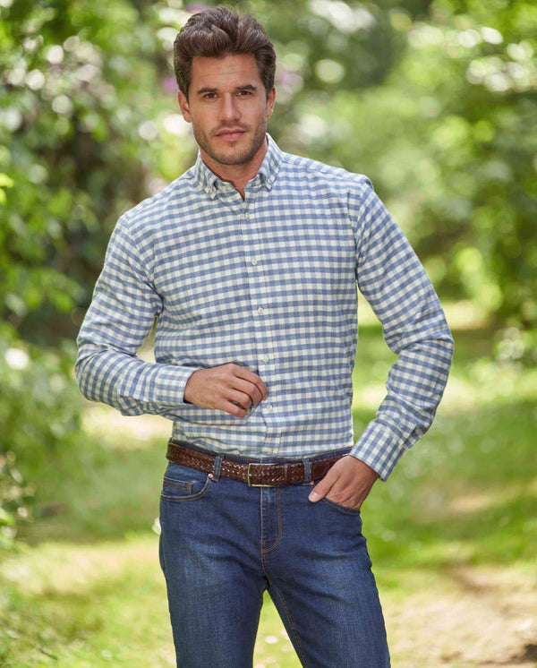 Heren button-down overhemd "Steward" in blauwe vichy-ruit