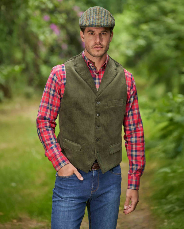 Heren ribfluwelen gilet "Wales" in moss green