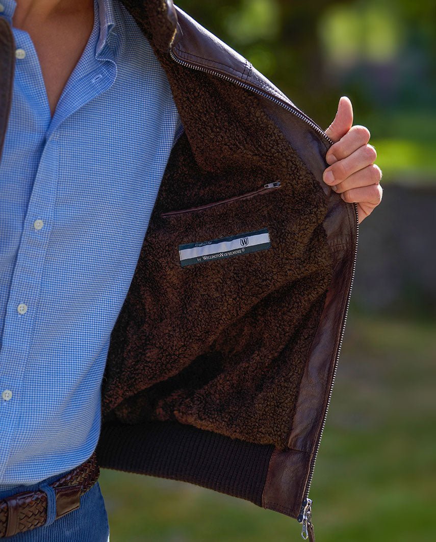 Herren Lederjacke „Belen“ - Pilotenjacke aus Lammnappa in braun - Wellington of Bilmore