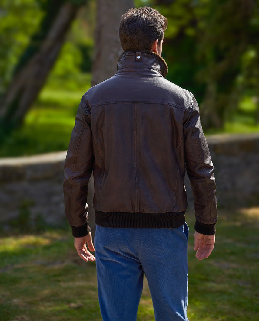 Herren Lederjacke „Belen“ - Pilotenjacke aus Lammnappa in braun - Wellington of Bilmore