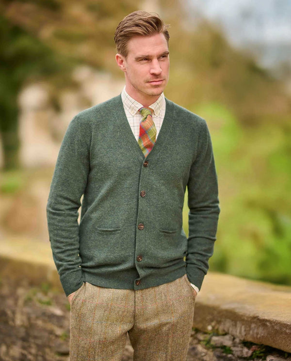 Merino herenvest "The Cardigan" in forrest green