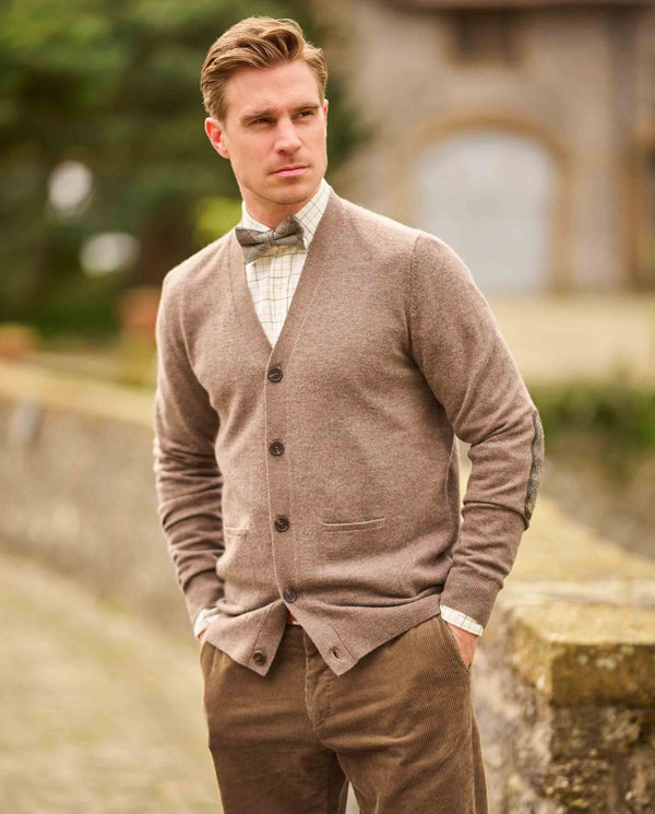 Merino herenvest "The Cardigan" in taupe