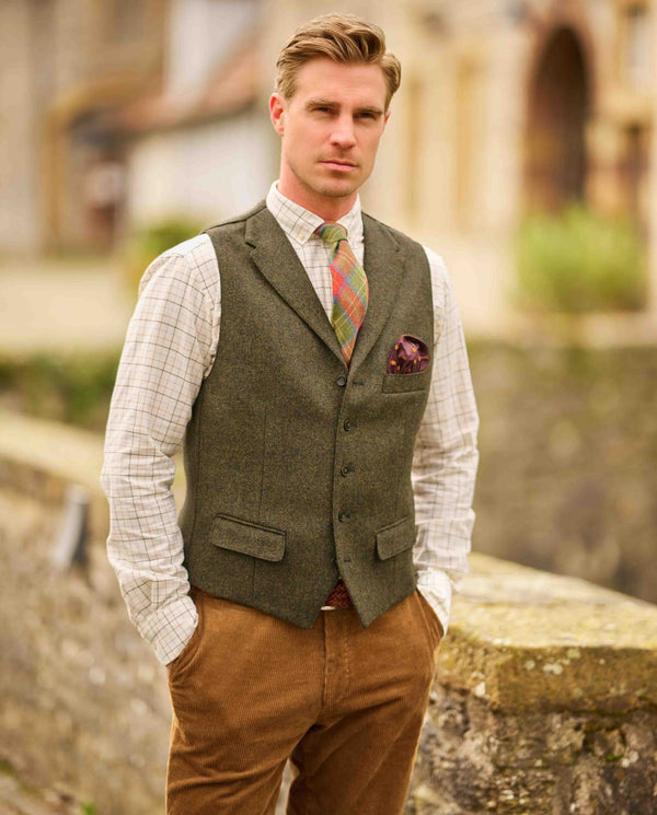 Tweed herengilet "Wales" in dark green melange