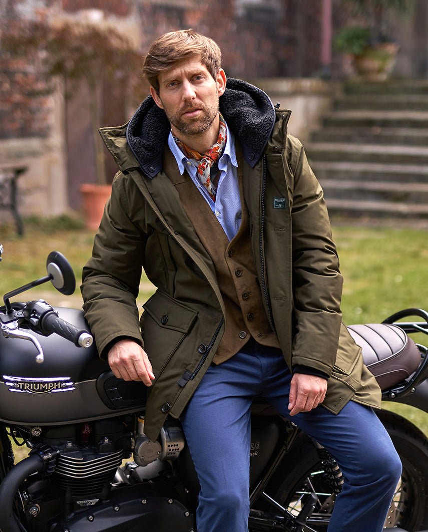 Herren Winter Parka „Byron“ in oliv – abnehmbare Kapuze - Wellington of Bilmore