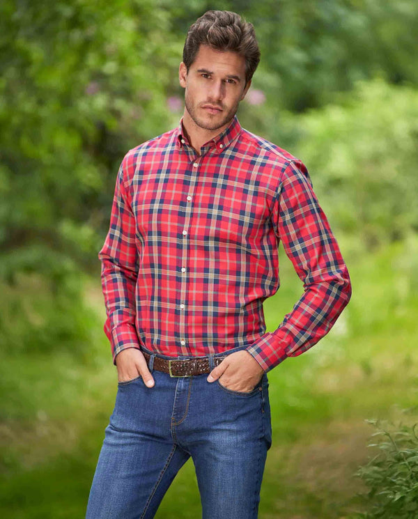 Herenoverhemd "Steward" met button-down kraag – Red Tartan