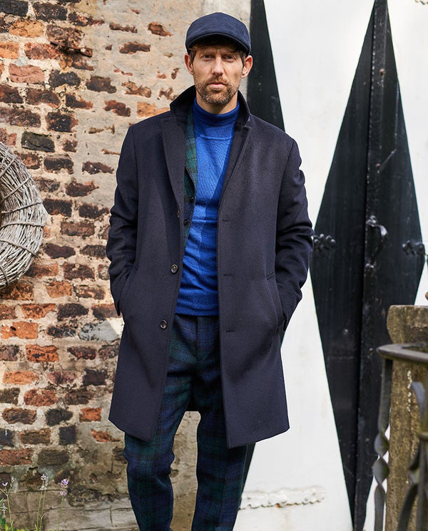 Herenmantel "Howard" in navy van wol-kasjmier