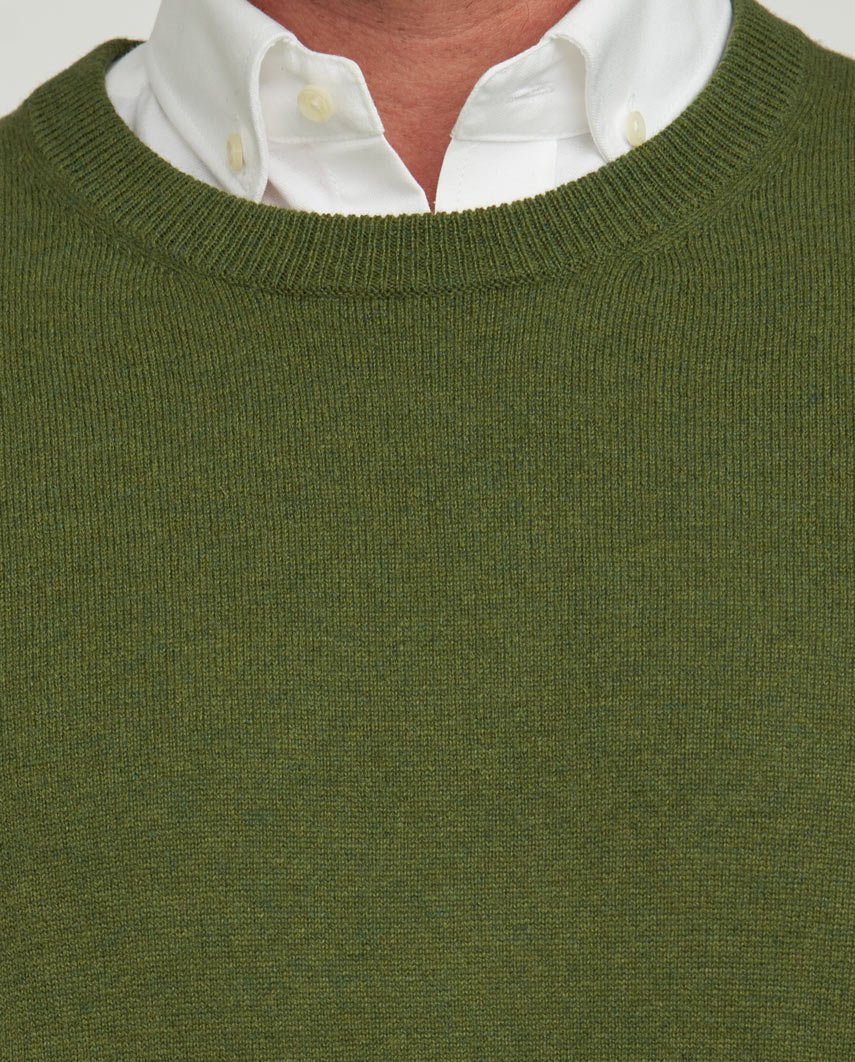 Merino-lamswol herentrui "Jordan" in racing green – met Harris Tweed details - Wellington of Bilmore
