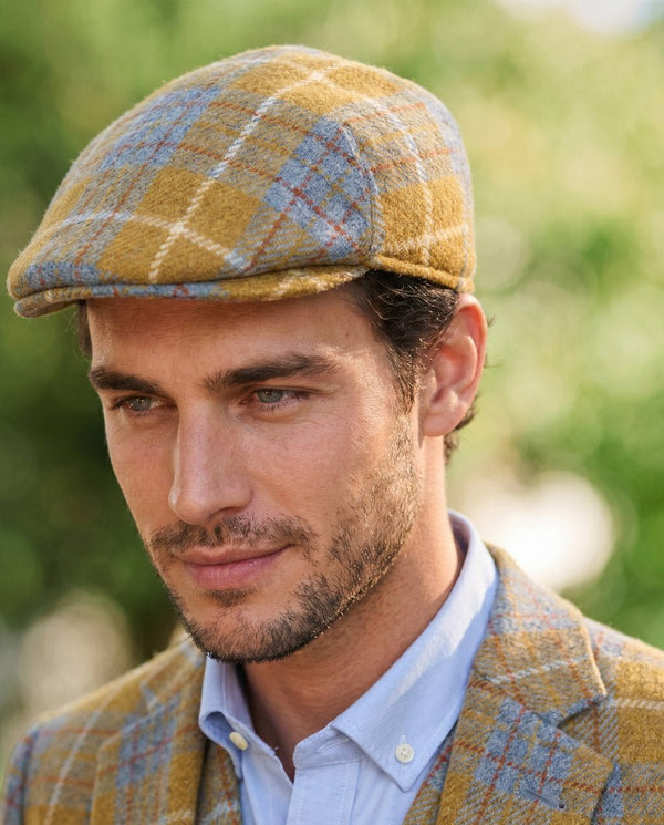 Flatcap "Henry Cap" van origineel Harris Tweed in amber check