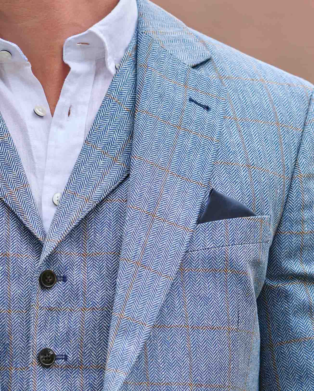 Sommersakko ''London'' aus Seide in light blue check - Wellington of Bilmore