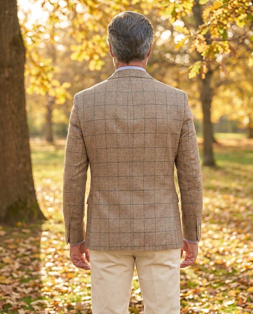 Sommersakko ''London SO'' aus Seide in sand multicolor check - Wellington of Bilmore